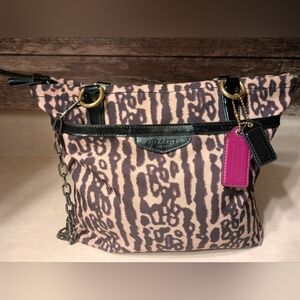 Coach F31901 Oscelot Canvas Shoulder Bag (M) Very Good Condition